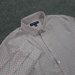 Mizzen+Main Shirt Mens XL White Pink Dot Floral Trim Fit No Tuck Performance